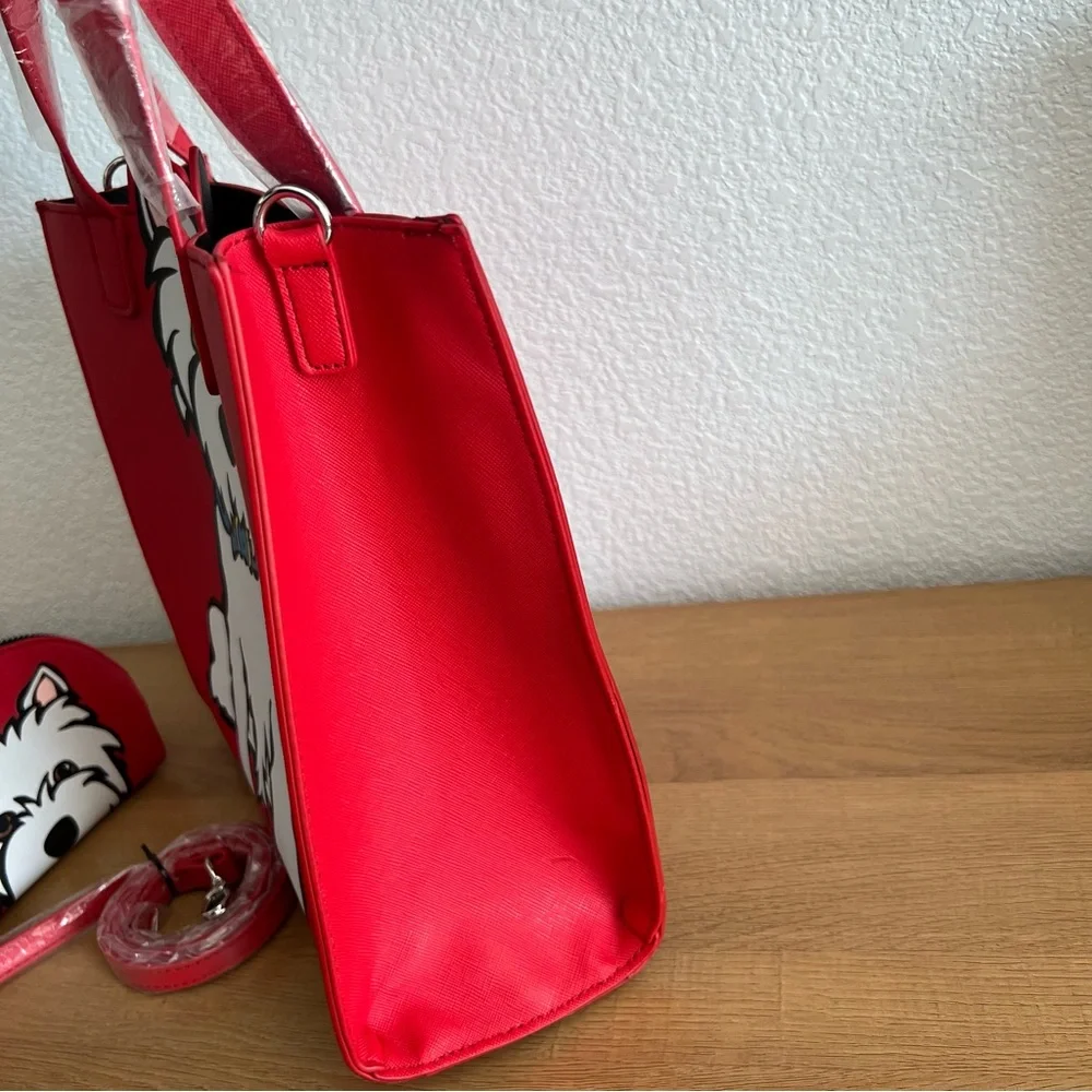 Marc Tetro Westie Highland Terrier Red Tote Crossbody Bag and Coin Purse - Picture 6 of 8